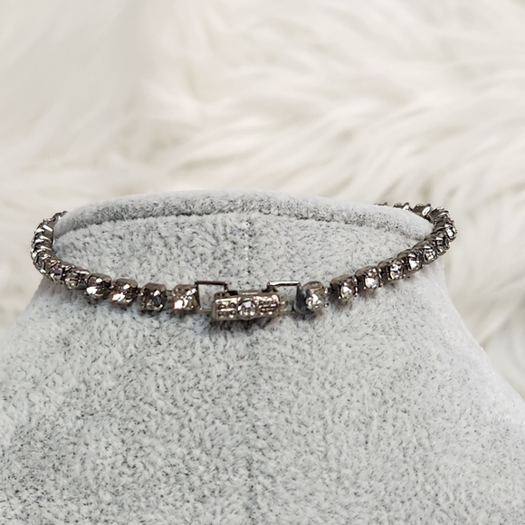 Vintage Art Deco Style Rhinestone Link Bracelet Silver Tone 1950s Retro Costume - Picture 7 of 9